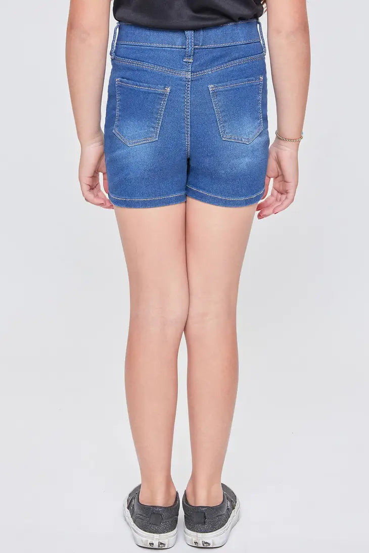 Premium Mid-Rise Pull-On Denim Shorts | Ultimate Comfort Medium Wash