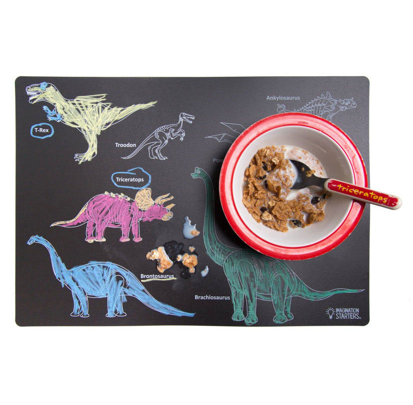 Ultimate Dinosaur Chalkboard Placemat Set with Premium Crayons
