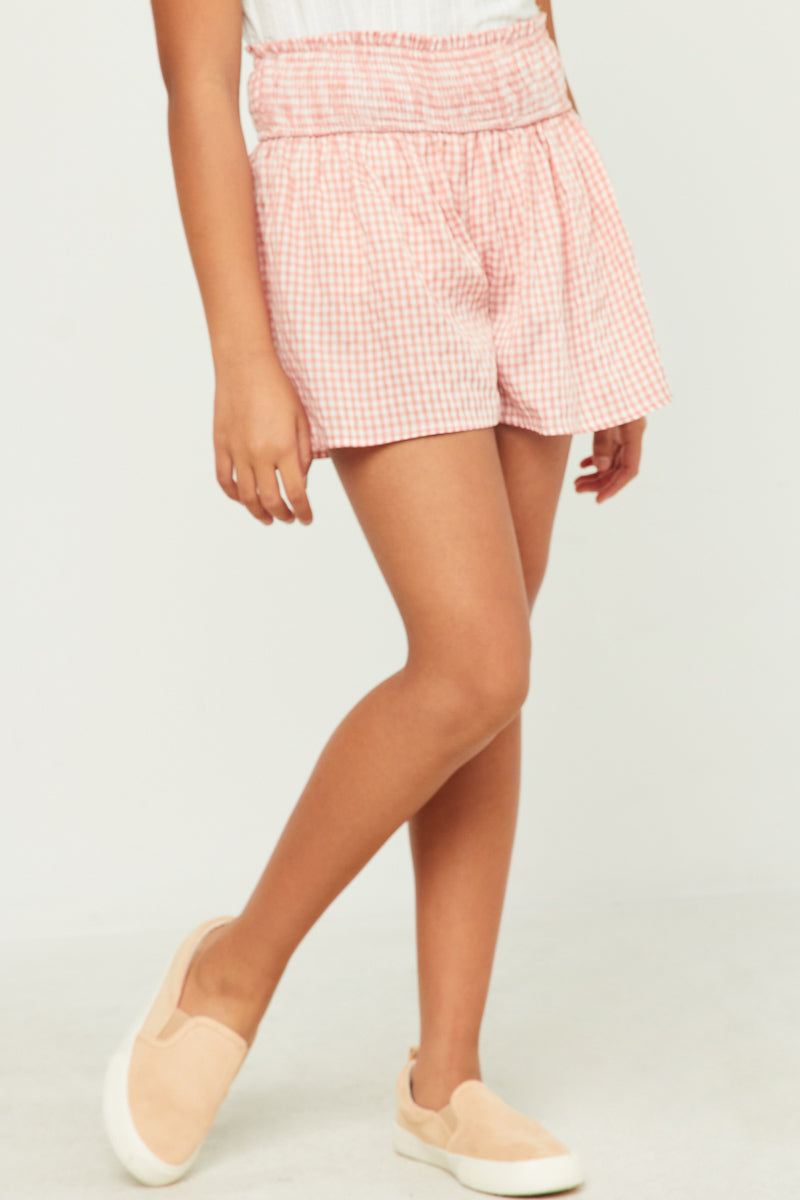 Premium Pink Gingham Smocked Waist Shorts - Ultimate Summer Style
