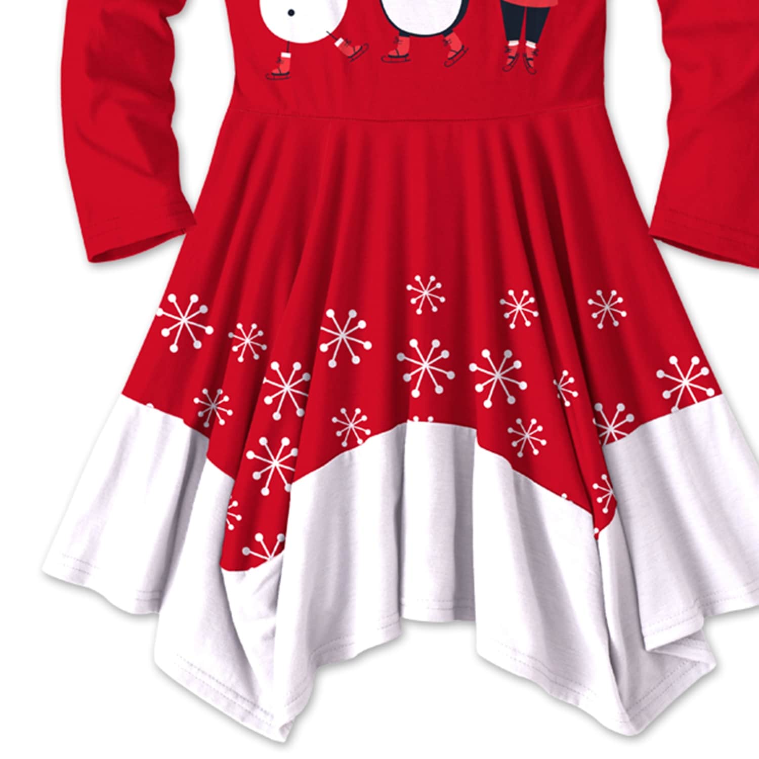 Premium Red & White Snowman Print Handkerchief Dress - Ultimate Holiday Style