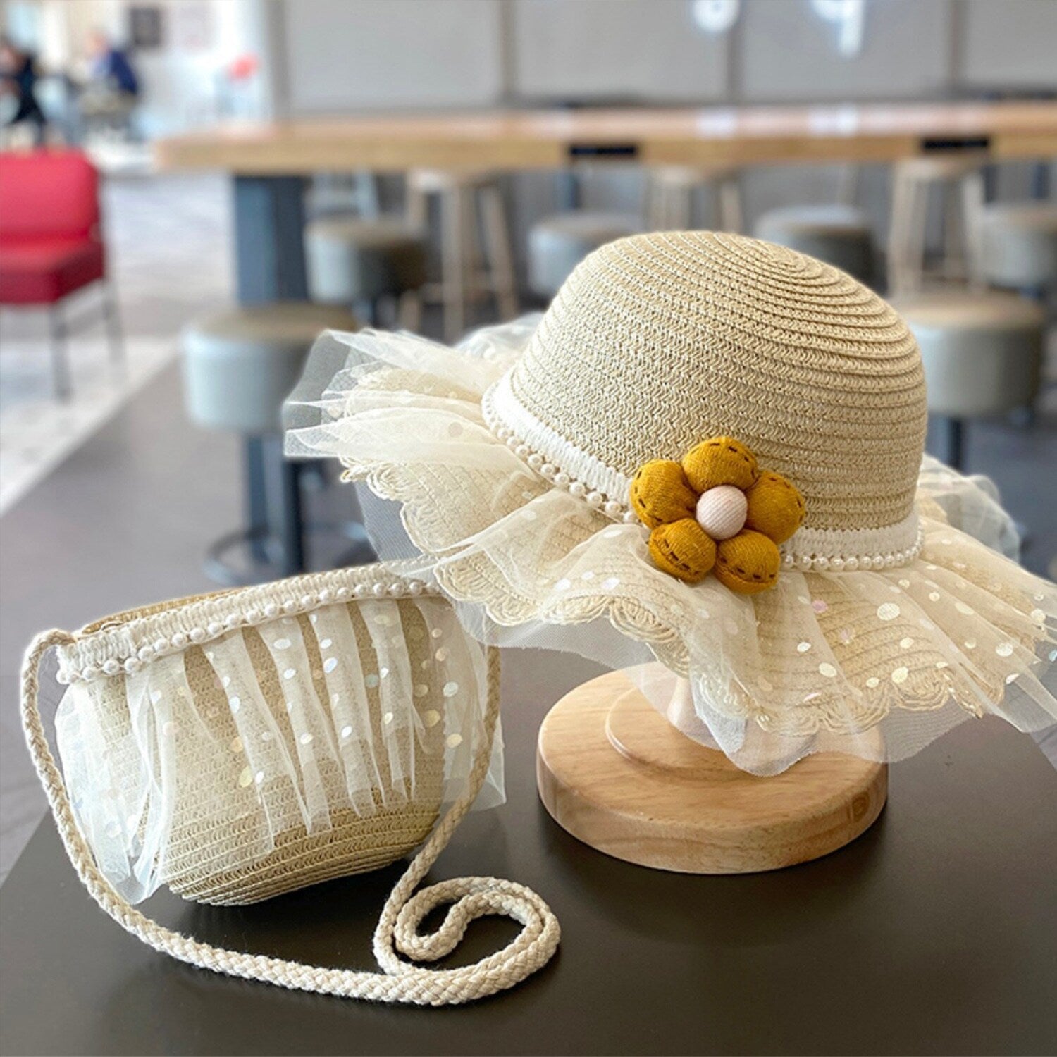 Premium Beige Floral Tulle Sun Hat - Ultimate UV Protection